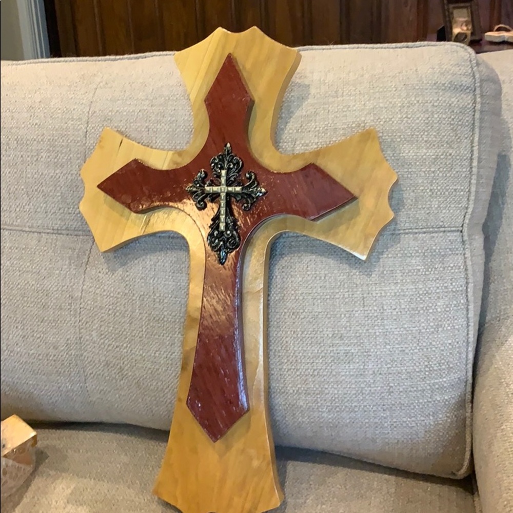 19” Handmade Wood Double  Cross Black & Gold